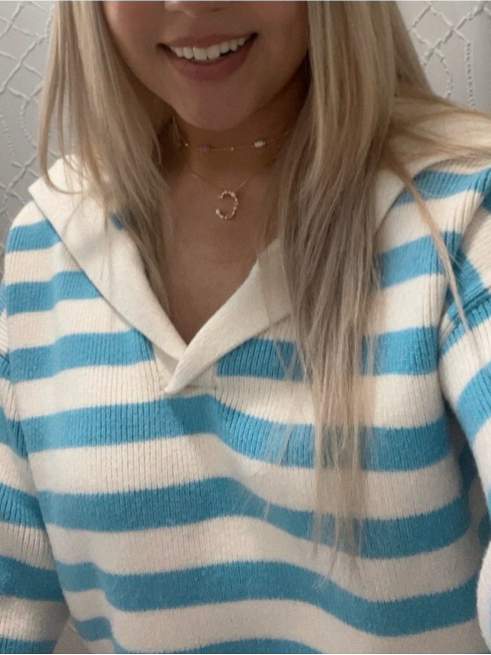 Sincerly Jules Cream and Light Blue Striped Scoop Sweater
